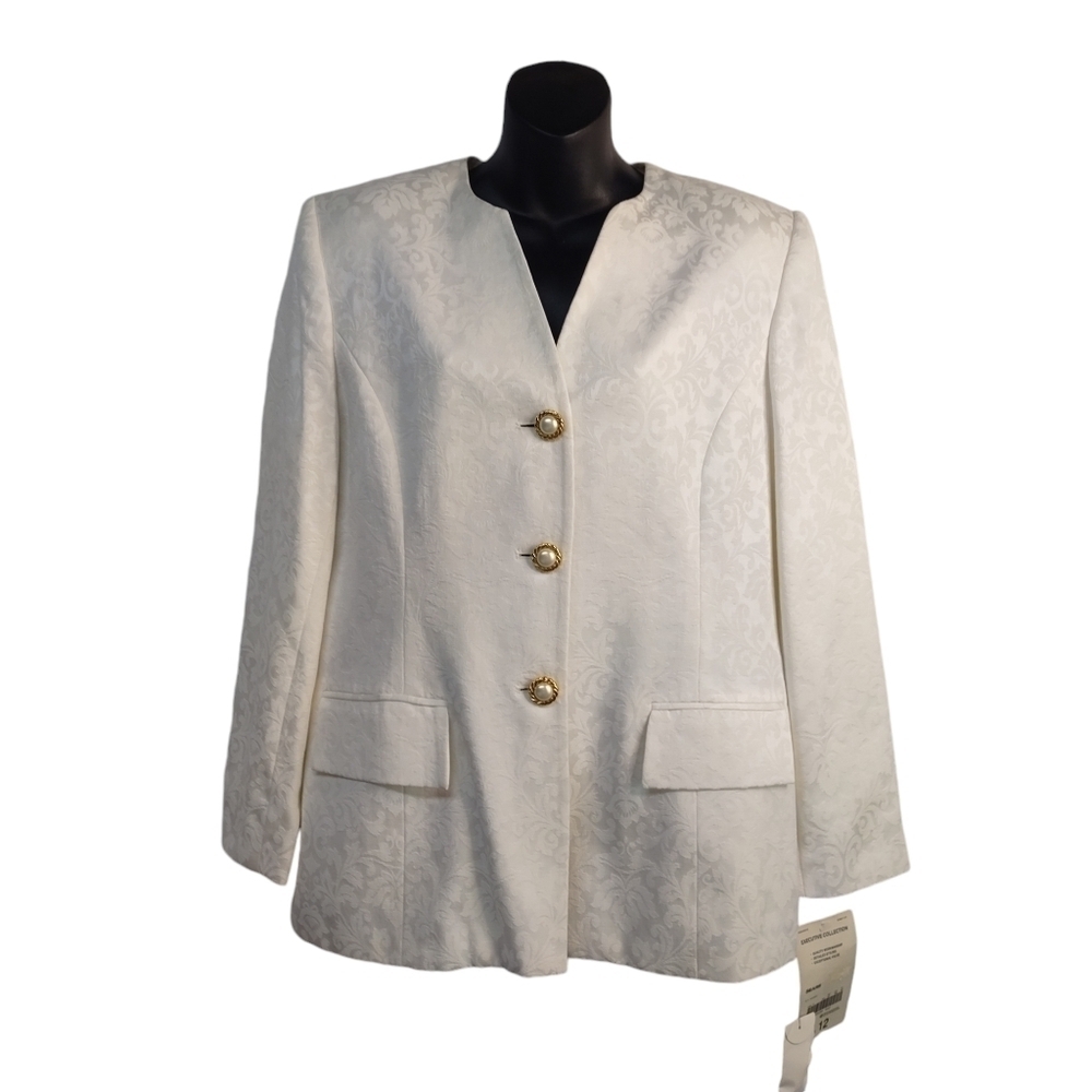 Vintage Executive Collection Blazer Jacket Women's White Floral Print Sz 12 NWT